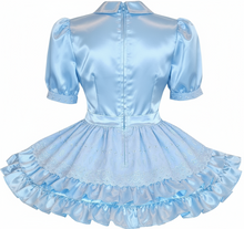 Rosalee Custom Fit Blue Satin & Eyelet Buttons Adult Sissy Dress by Leanne's