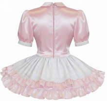 Rosalee Custom Fit Blue Satin & Eyelet Buttons Adult Sissy Dress by Leanne's