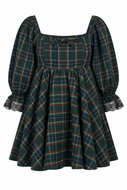 Green Tartan Sissy Cottage Dress with Puff Sleeves | Leanne's