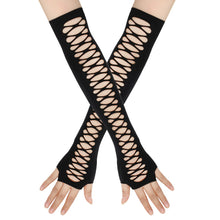 Black Gothic Fingerless Lace up Gloves