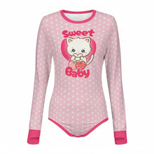 Pink Sweet Baby Cherry Kitty Long Sleeve ABDL Onesie with Snaps