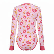 Pink Heart Lock & Key Long Sleeve Adult Baby Snap in the Crotch Onesie
