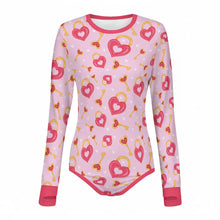 Pink Heart Lock & Key Long Sleeve Adult Baby Snap in the Crotch Onesie
