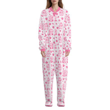 Pink Strawberry Cows Adult Footed Sleepers Onesie