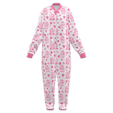 Pink Strawberry Cows Adult Footed Sleepers Onesie