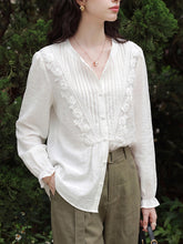 Delicate White Lolita Blouse with Pin-tucks and Lace Trim