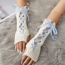 Ribbon Lace up Bows Winter Fingerless Gloves