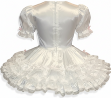 Helen Custom Fit White Satin Pink Bows Adult Baby Sissy Dress by Leanne's