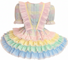 MaryLou Custom Fit Rainbow Gingham Pink Ruffles Bows Adult Sissy Dress by Leanne's