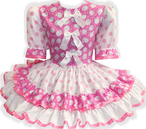 Bridget Custom Fit Pink Polka Dots Ruffles Bows Adult Sissy Dress by Leanne's