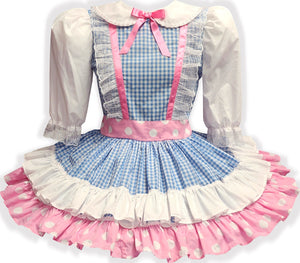 Luella Custom Fit Gingham Pink Polka Dot Adult Sissy Dress by Leanne's