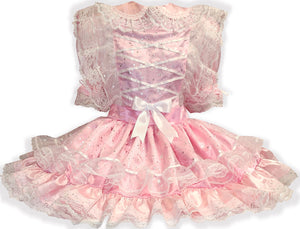 Mila Custom Fit Pink Satin Silver Stars Adult Sissy Dress by Leanne's