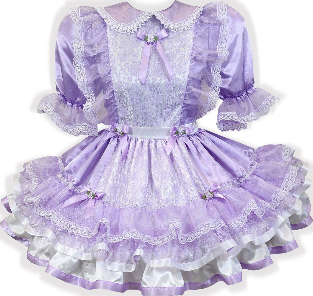 Tara Custom Fit Lavender Satin & Lace Adult Sissy Dress by Leanne's