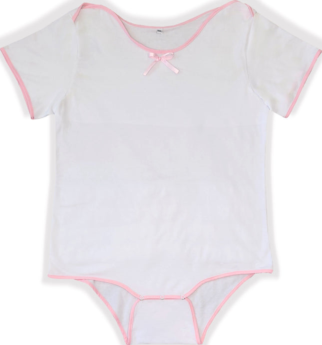White Ruffle Butt Pink Bows Adult Baby Sissy ABDL Onesie Romper by Leanne's