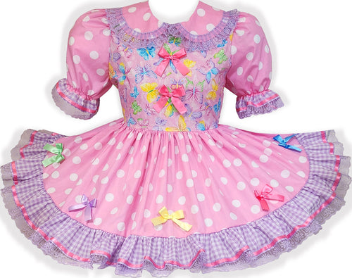 Ready to Wear Pink Polka Dots Rainbow Glitter Butterflies Adult Sissy Dress by Leanne's