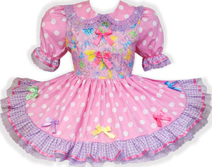 Ready to Wear Pink Polka Dots Rainbow Glitter Butterflies Adult Sissy Dress by Leanne's