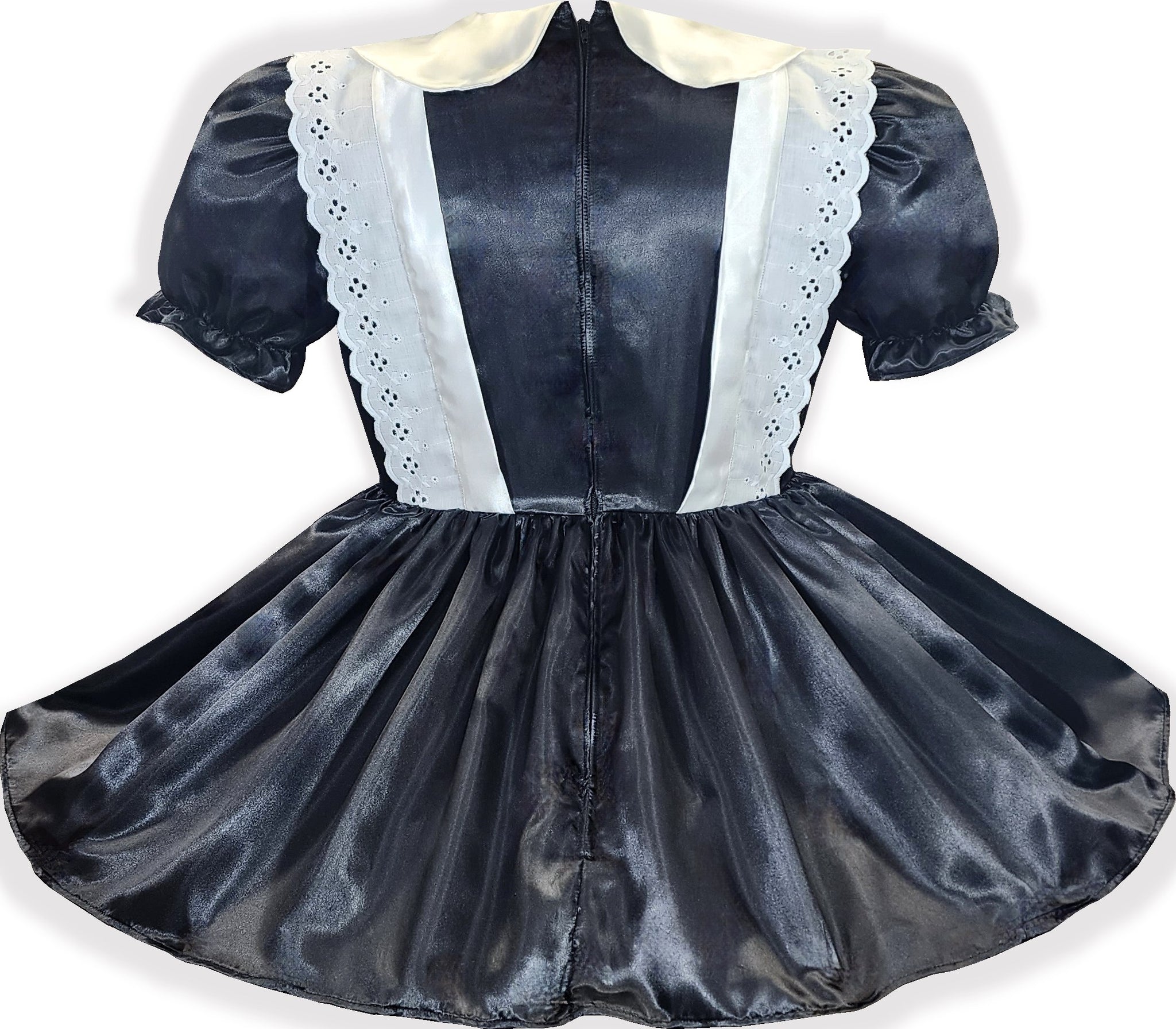 Mildred Custom Fit Satin & Eyelet French Maid Adult Sissy Dress by Lea Leanne's Pretty Dresses Mildred Custom Fit Satin & Eyelet French Maid Adult Sissy Dress by Lea Leanne's Pretty Dresses