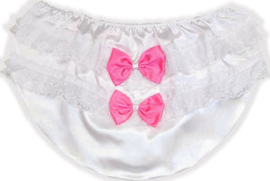 2XL White Satin Pink Bows Adult Sissy Baby Rhumba Panties Diaper Cover by Leanne's