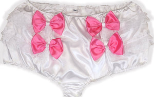 2XL White Satin Pink Bows Adult Sissy Baby Rhumba Panties Diaper Cover by Leanne's