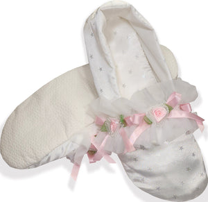 Made to Fit You White Satin Adult Baby Sissy Slippers Booties by Leanne's