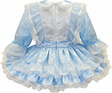 Jacia Custom Fit Blue Brocade Sparkle Ruffles Adult Sissy Dress by Leanne's