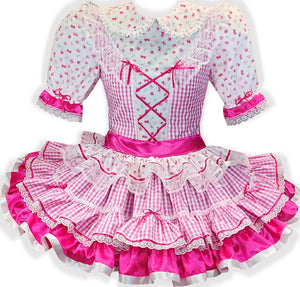 Jayda Custom Fit Hot Pink Satin Gingham Ruffles Adult Sissy Dress by Leanne's
