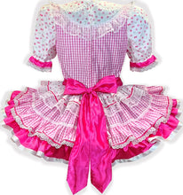 Jayda Custom Fit Hot Pink Satin Gingham Ruffles Adult Sissy Dress by Leanne's