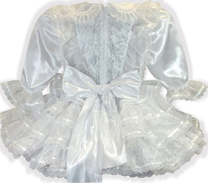 Amber Custom Fit Adult Sissy White Satin Bridal Lace Wedding Dress by Leanne's