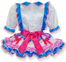 Jenny Custom Fit White Aqua Hot Pink Satin Bows Adult Sissy Dress by Leanne's