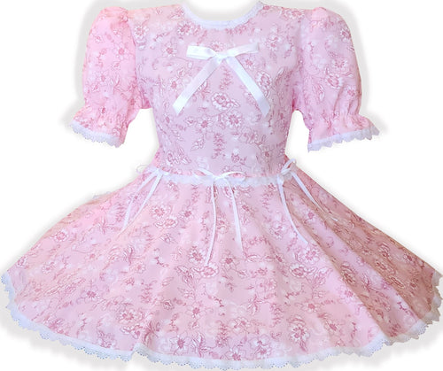 Ready to Wear Pink Floral White Ribbon Bows Adult Sissy Dress by Leanne's