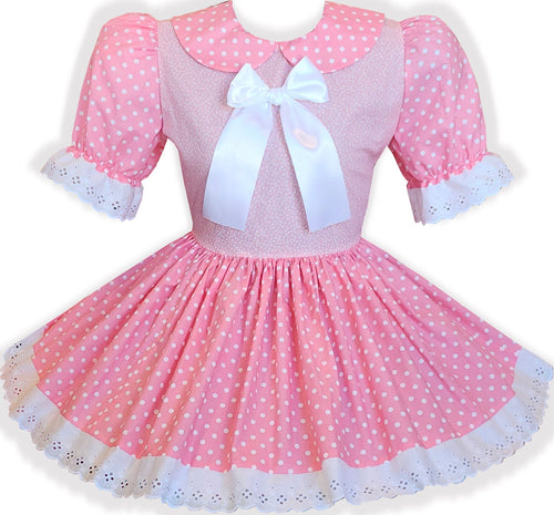 Ready to Wear Pink Polka Dots Eyelet Lace Bow Adult Sissy Dress by Leanne's