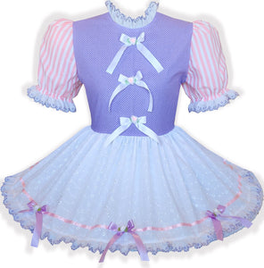 Ready to Wear Pink Lavender White Eyelet Bows Adult Sissy Dress by Leanne's