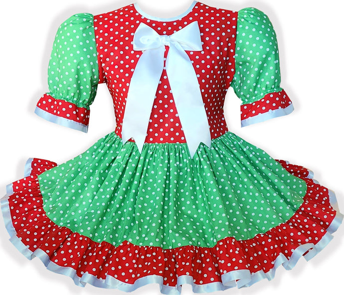 XL Ready to Wear Red Green White Cotton Polka Dots Adult Sissy Dress by Leanne's