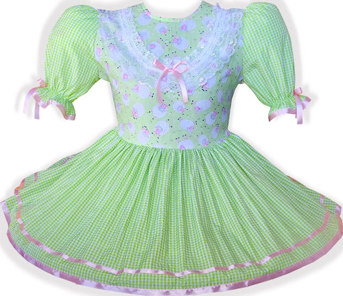 Ready to Wear Green Gingham Pink Ribbon Bows Adult Sissy Dress by Leanne's