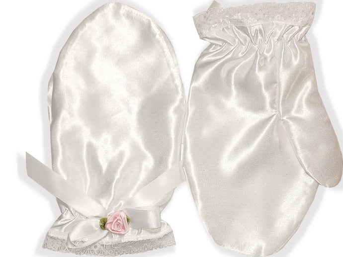 White Satin Adult Baby Mittens Sissy Dress up by Leanne's
