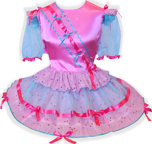 Ready to Wear Hot Pink Aqua Sparkly Ribbon Adult Sissy Dress by Leanne's