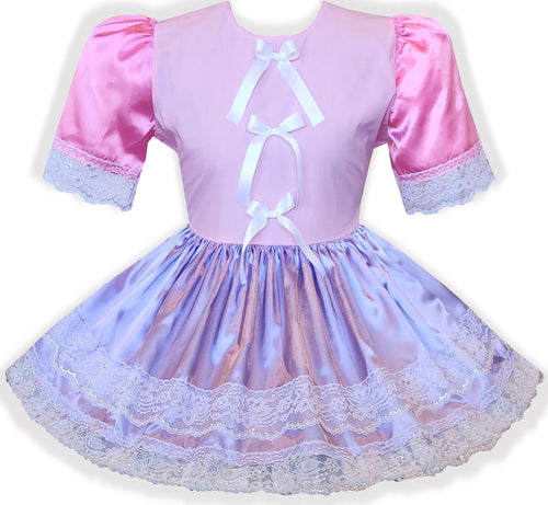Ready to Wear Pink & Lavender Satin Silver Lace Adult Sissy Dress by Leanne's