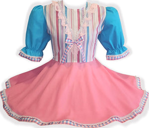 2XL Ready to Wear Pink & Blue Stripes Gingham Bow Adult Sissy Dress by Leanne's