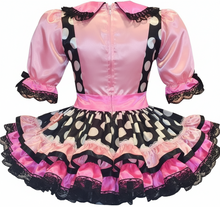 Debbie Custom Fit Pink Black White Satin Polka Dots Adult Sissy Dress by Leanne's