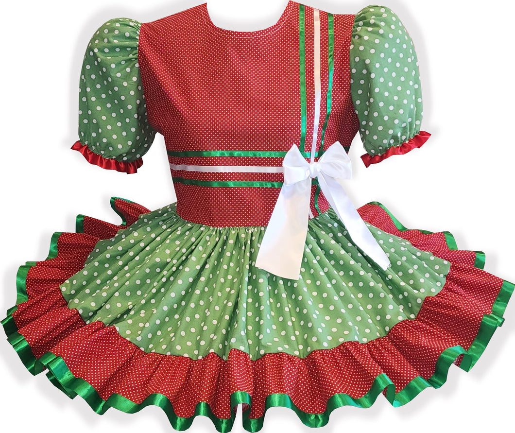 XL Ready to Wear Ribbon Cotton Polka Dots Adult Sissy Dress by Leanne's