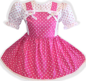 Margie Custom Fit Hot Pink White Cotton Polka Dots Adult Sissy Dress by Leanne's