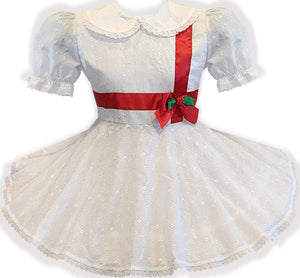 L Ready to Wear White Red Ribbon Adult Sissy Dress by Leanne's