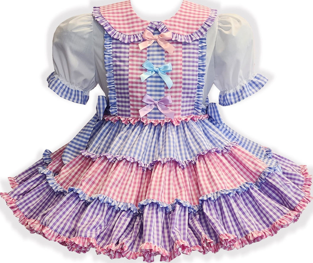 MaryAnn Custom Fit Pink Lavender Blue Gingham Cotton Adult Sissy Dress by Leanne's