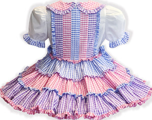 MaryAnn Custom Fit Pink Lavender Blue Gingham Cotton Adult Sissy Dress by Leanne's