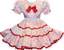 Valene Custom Fit Red Ribbon Pink Satin Polka Dots Adult Sissy Dress by Leanne's