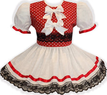 Simone Custom Fit Red Polka Dots White Eyelet Adult Sissy Dress by Leanne's