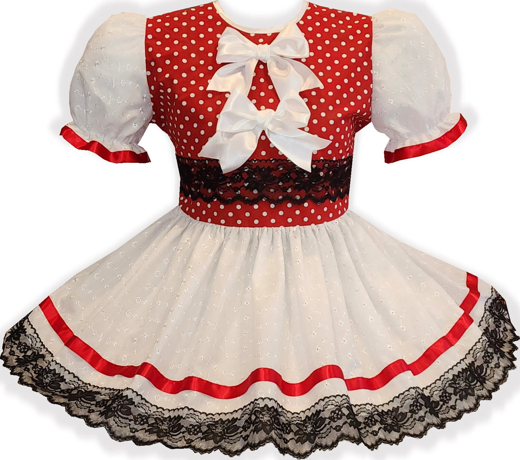 Ready to Wear Red White Polka Dots Eyelet Adult Sissy Dress by Leanne's