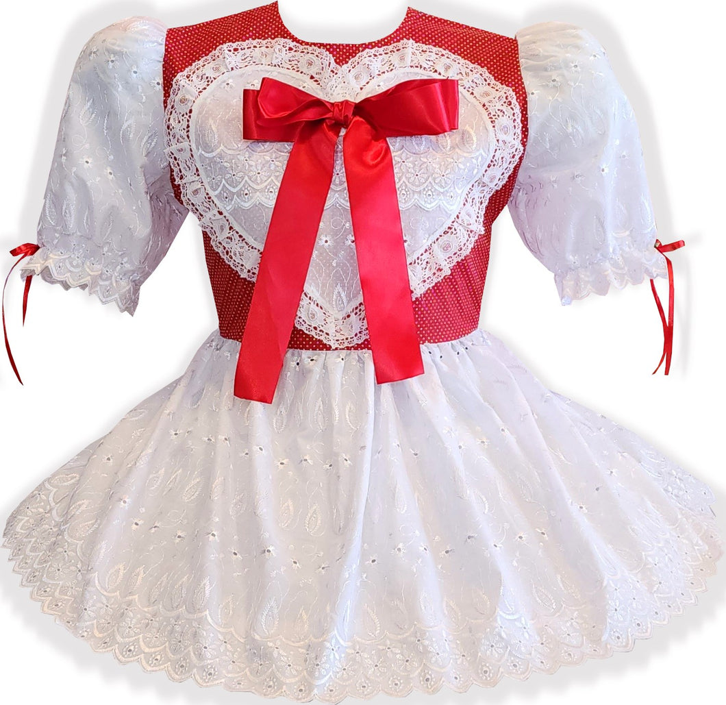 Ready to Wear Red White Eyelet Heart Adult Sissy Dress by Leanne's