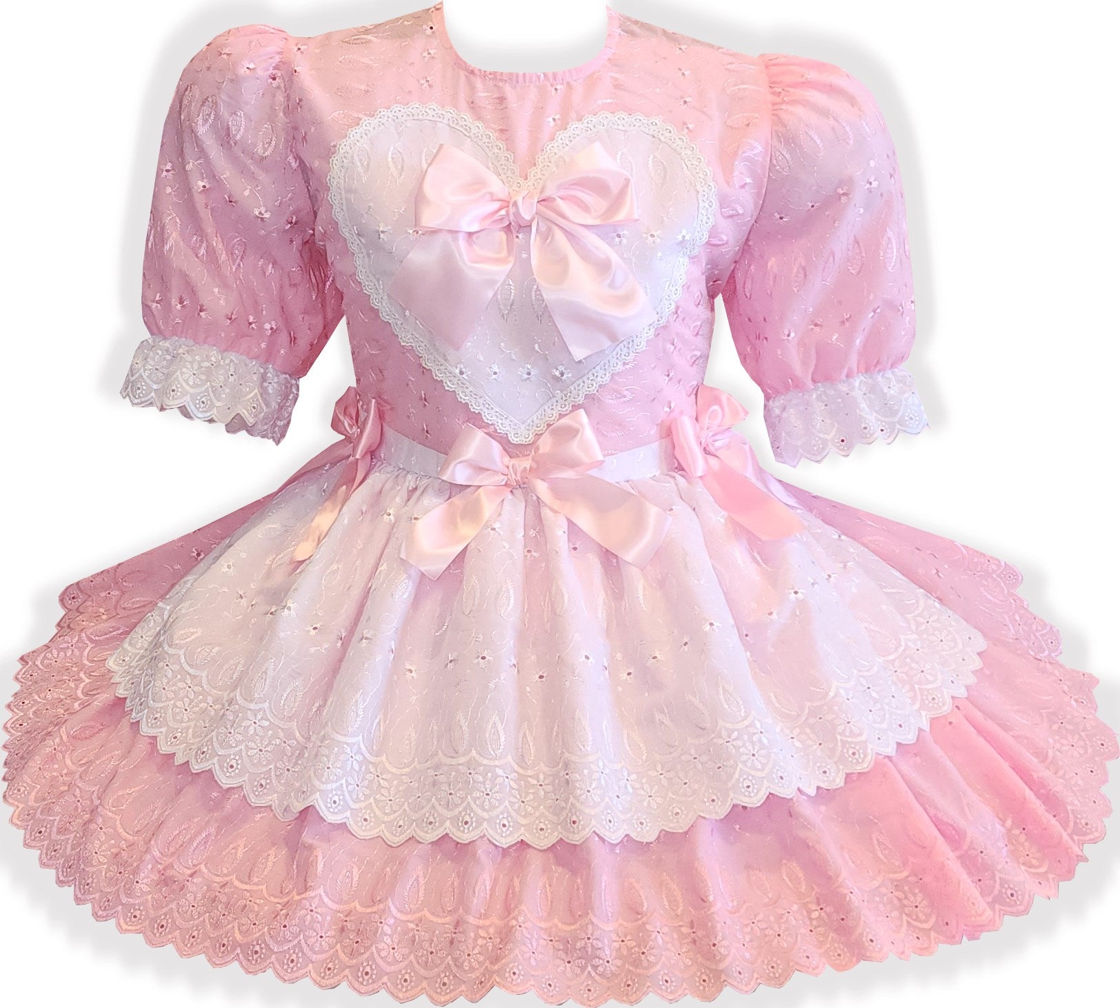 Dolly Custom Fit Pink Eyelet Heart Bows Adult Little Girl Sissy Dress by Leanne's Dolly Custom Fit Pink Eyelet Heart Bows Adult Little Girl Sissy Dress by Leanne's