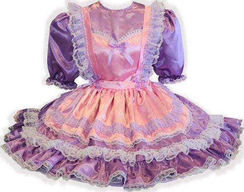 Elise Custom Fit Pink Lavender Satin Pinafore Adult Little Girl Sissy Dress LEANNE